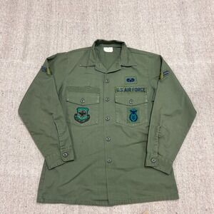 Vintage OG 107 Button Up Shirt Mens Medium Green 1970s Us Air Force Patches‎